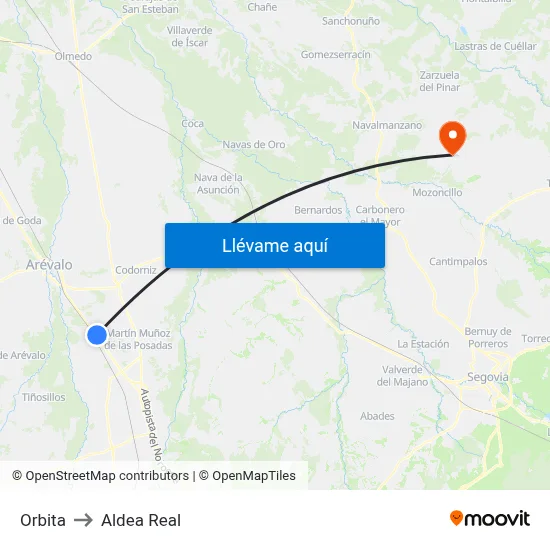 Orbita to Aldea Real map