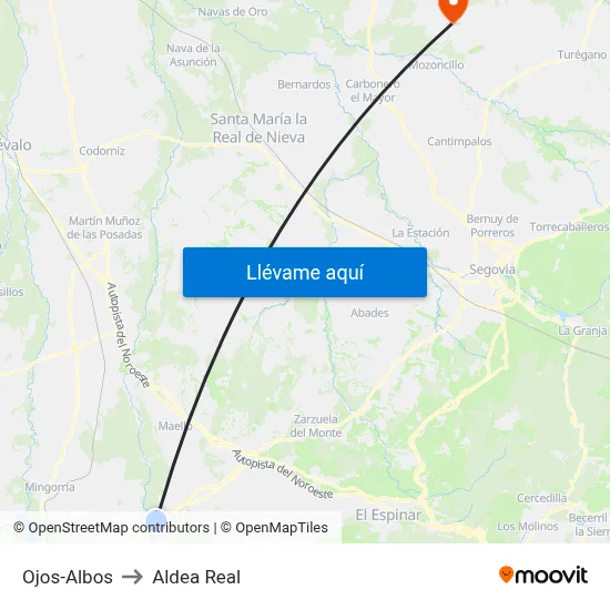 Ojos-Albos to Aldea Real map
