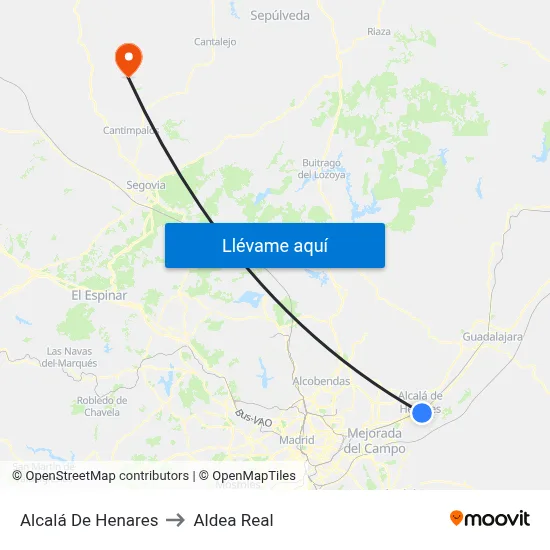Alcalá De Henares to Aldea Real map