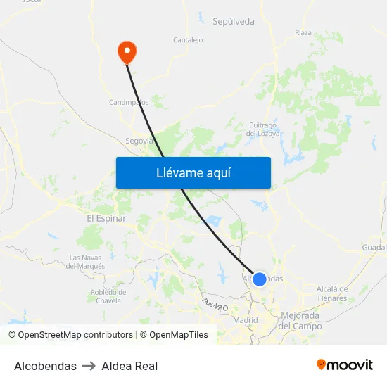 Alcobendas to Aldea Real map