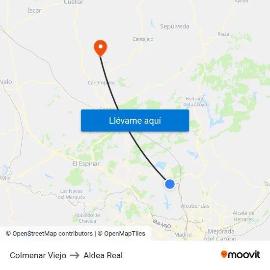 Colmenar Viejo to Aldea Real map