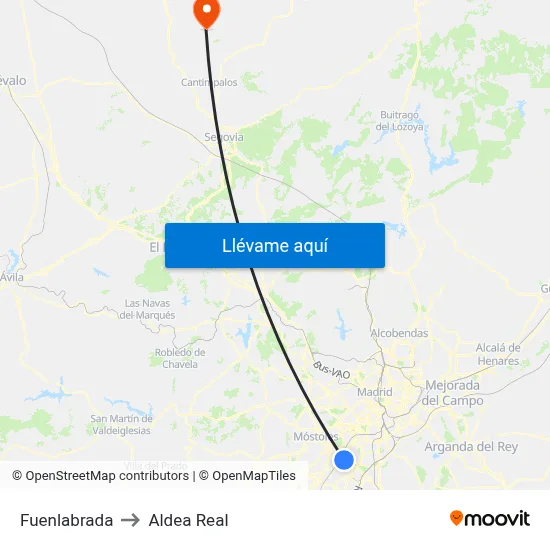 Fuenlabrada to Aldea Real map