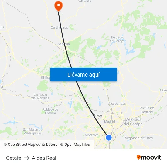 Getafe to Aldea Real map