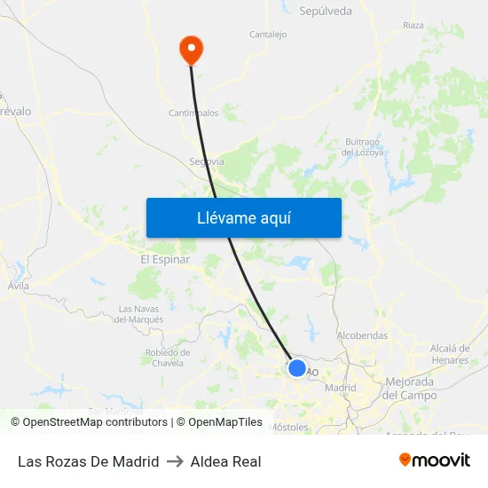 Las Rozas De Madrid to Aldea Real map
