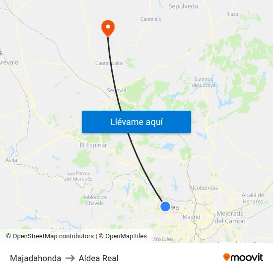 Majadahonda to Aldea Real map
