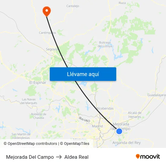 Mejorada Del Campo to Aldea Real map