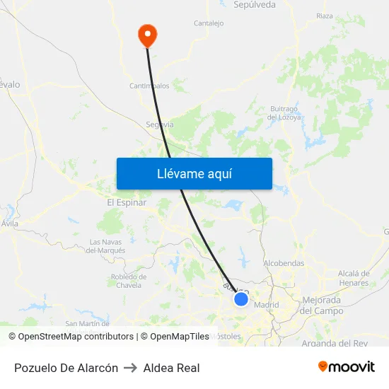 Pozuelo De Alarcón to Aldea Real map