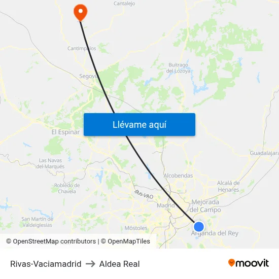 Rivas-Vaciamadrid to Aldea Real map