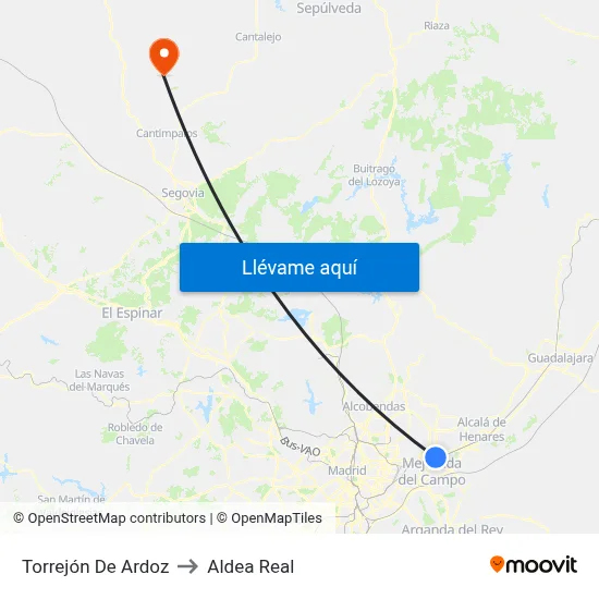 Torrejón De Ardoz to Aldea Real map
