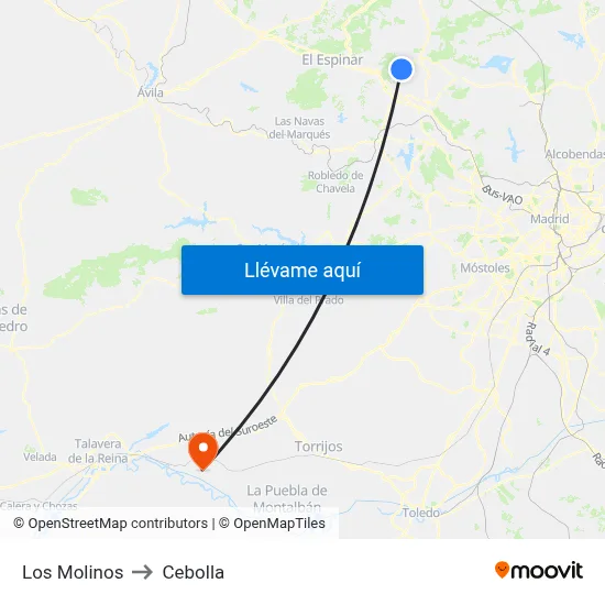 Los Molinos to Cebolla map