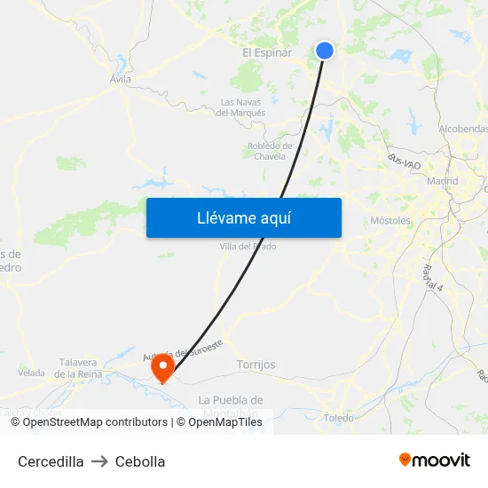 Cercedilla to Cebolla map