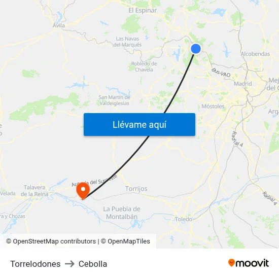 Torrelodones to Cebolla map