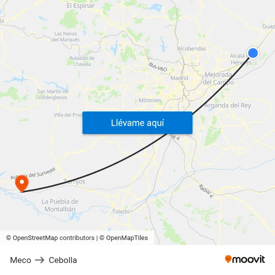 Meco to Cebolla map
