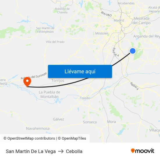 San Martín De La Vega to Cebolla map