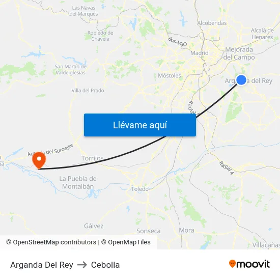 Arganda Del Rey to Cebolla map