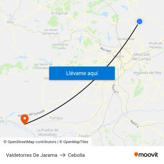 Valdetorres De Jarama to Cebolla map