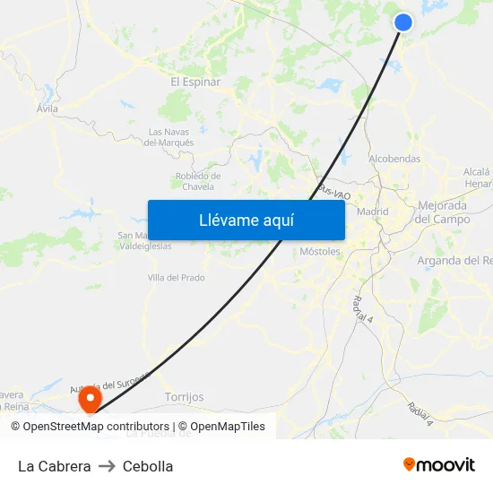 La Cabrera to Cebolla map