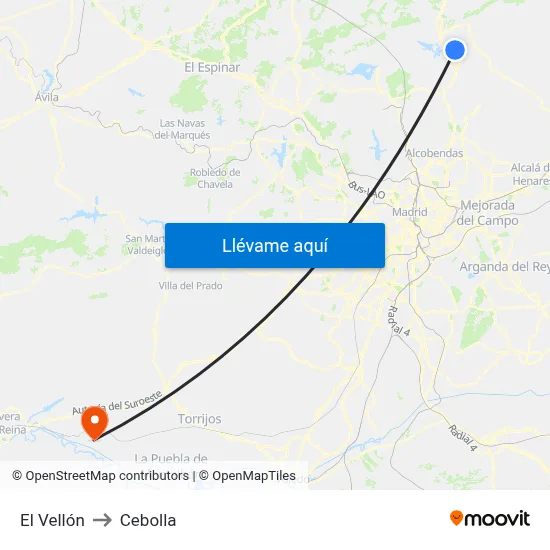 El Vellón to Cebolla map