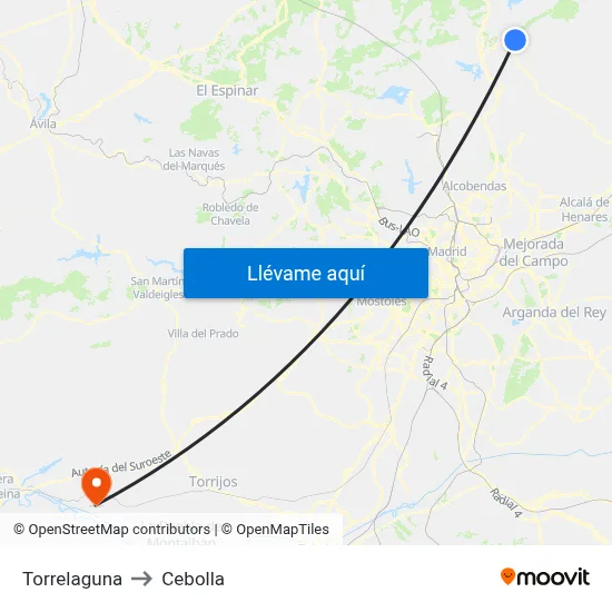 Torrelaguna to Cebolla map