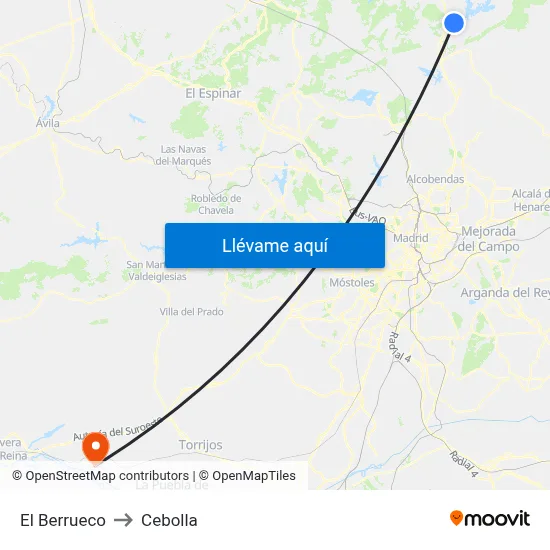 El Berrueco to Cebolla map