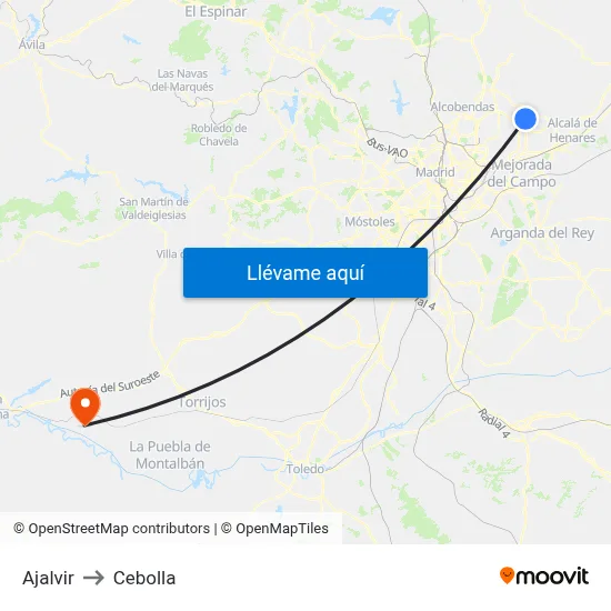 Ajalvir to Cebolla map