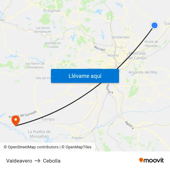 Valdeavero to Cebolla map