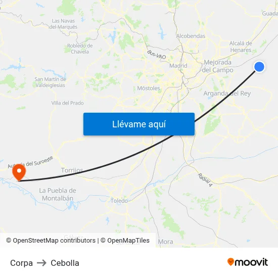 Corpa to Cebolla map