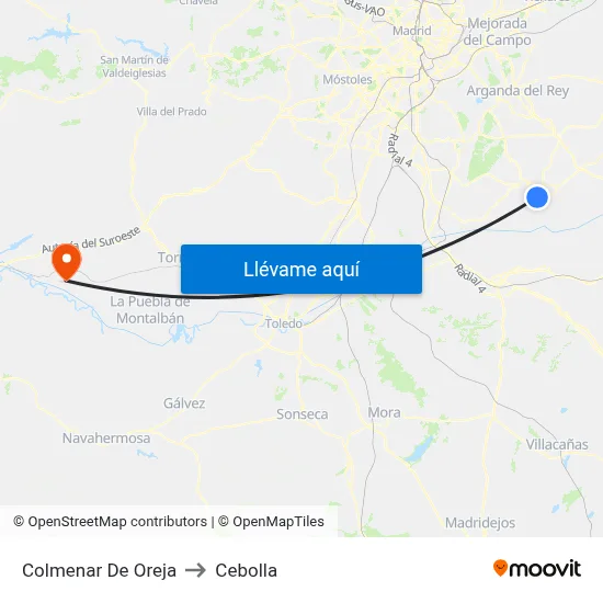 Colmenar De Oreja to Cebolla map