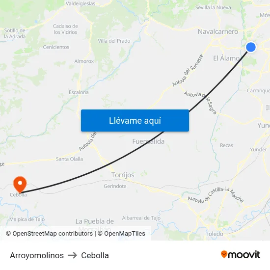 Arroyomolinos to Cebolla map
