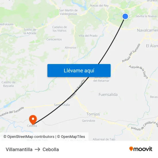 Villamantilla to Cebolla map