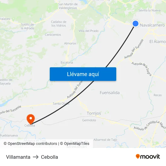 Villamanta to Cebolla map