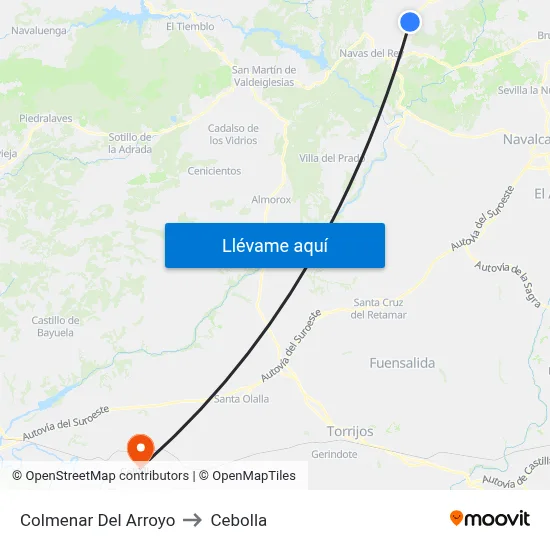 Colmenar Del Arroyo to Cebolla map