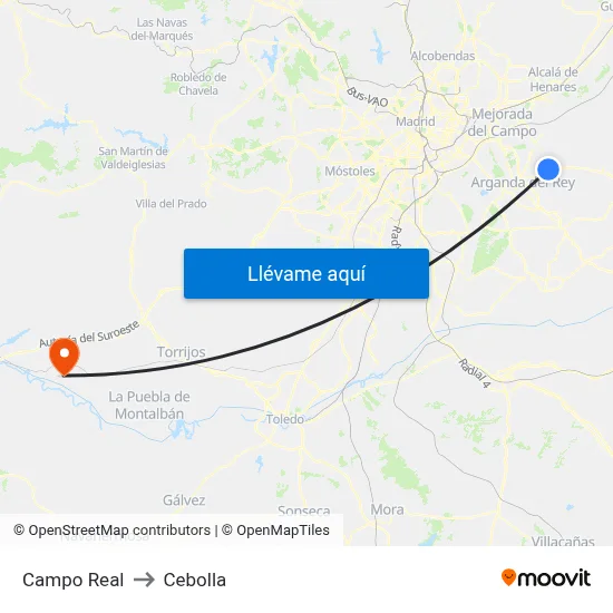 Campo Real to Cebolla map