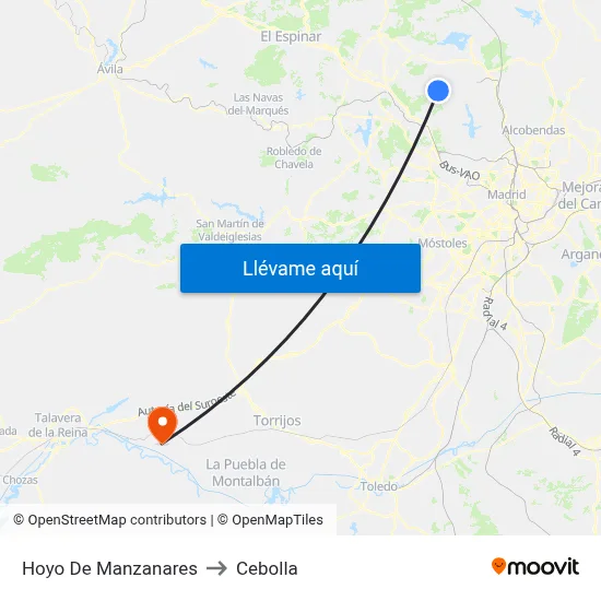 Hoyo De Manzanares to Cebolla map