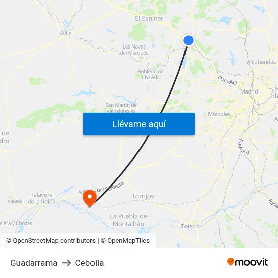 Guadarrama to Cebolla map