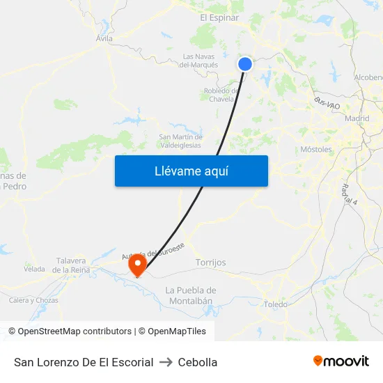 San Lorenzo De El Escorial to Cebolla map