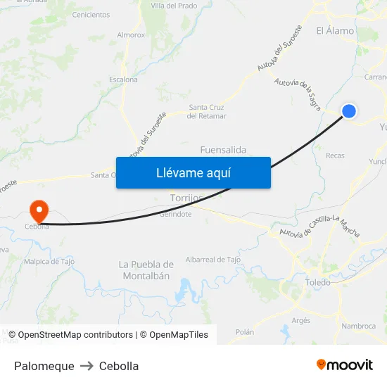 Palomeque to Cebolla map