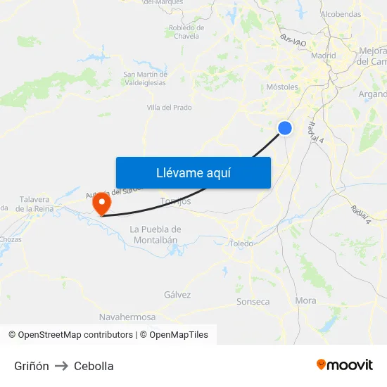Griñón to Cebolla map