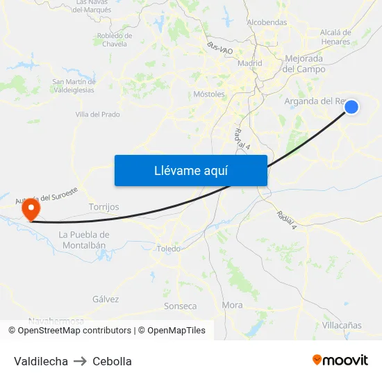 Valdilecha to Cebolla map