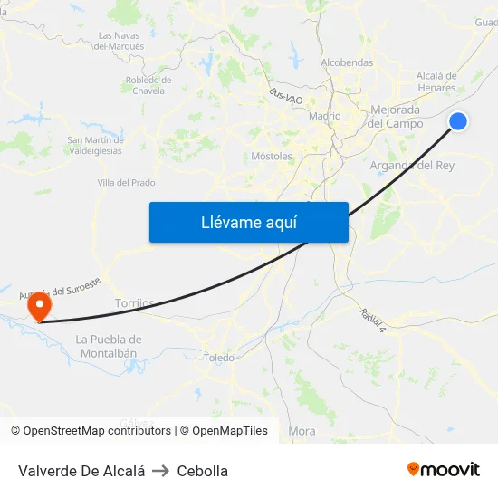 Valverde De Alcalá to Cebolla map
