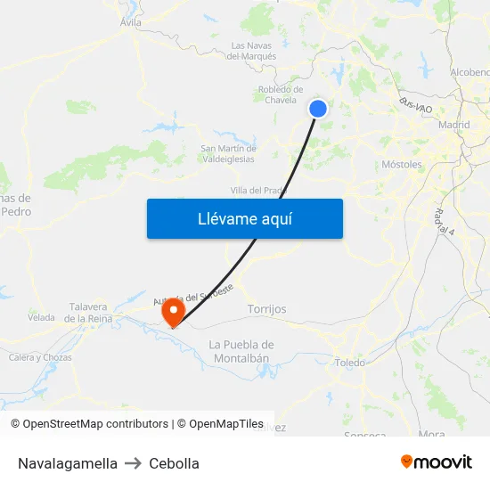 Navalagamella to Cebolla map