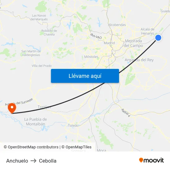 Anchuelo to Cebolla map