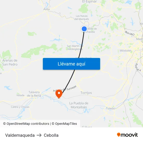 Valdemaqueda to Cebolla map