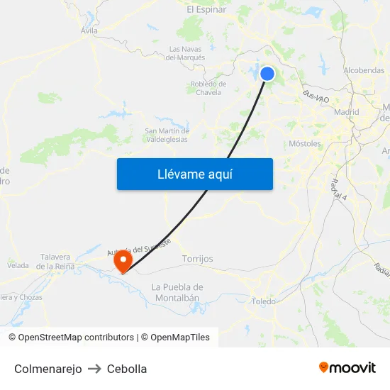 Colmenarejo to Cebolla map