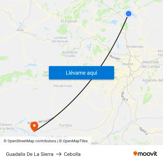 Guadalix De La Sierra to Cebolla map