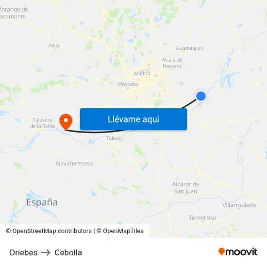 Driebes to Cebolla map