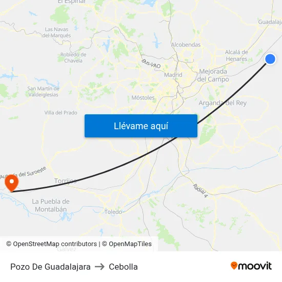 Pozo De Guadalajara to Cebolla map