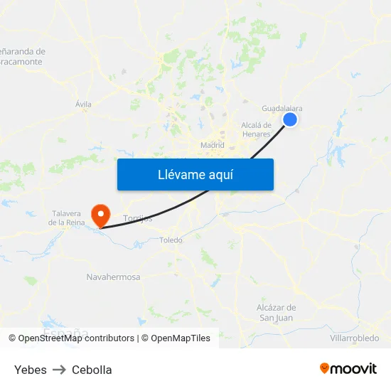Yebes to Cebolla map