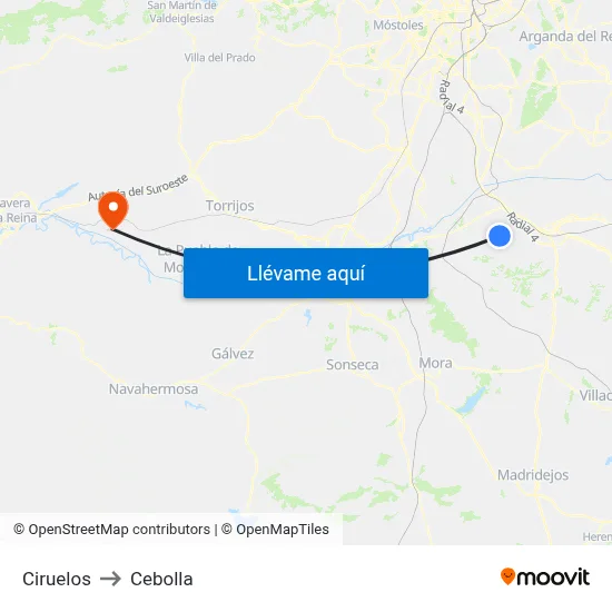 Ciruelos to Cebolla map