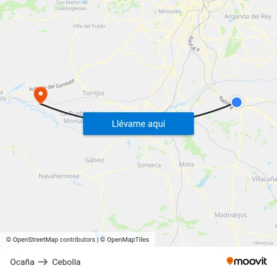 Ocaña to Cebolla map